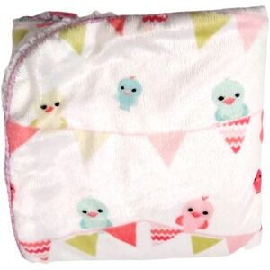 SL Home Fashions White Birds Flag Line Blanket‎ White Sherpa Pink Girl RN 119741